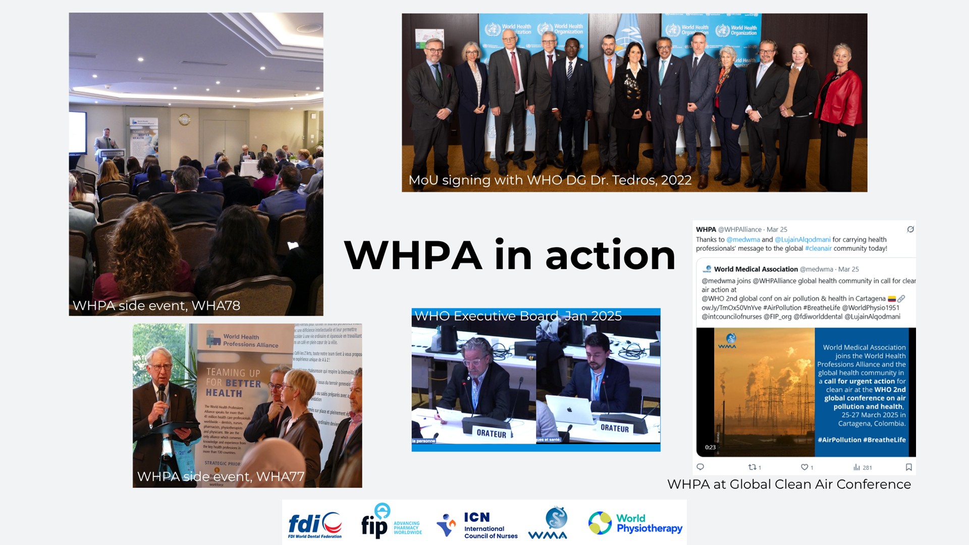 Slide 4: WHPA in action. Photos of WHPA events