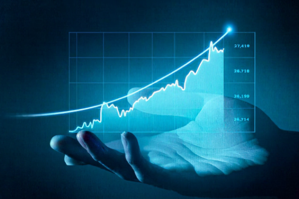 hand holding rising graph