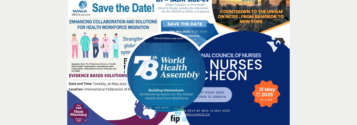 WHA78 side event flyers by WHPA members
